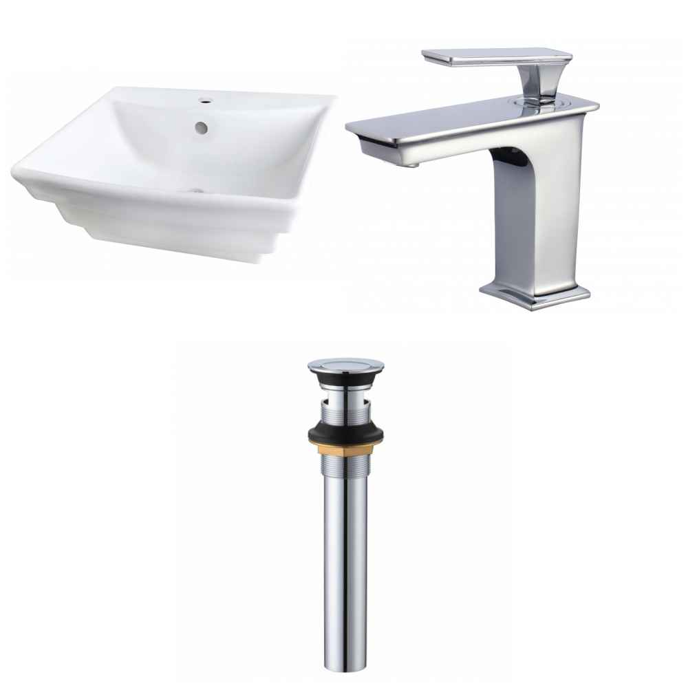 19.75-in. x 17-in. Rectangle Bathroom Vessel Sink Set White Enamel Glaze