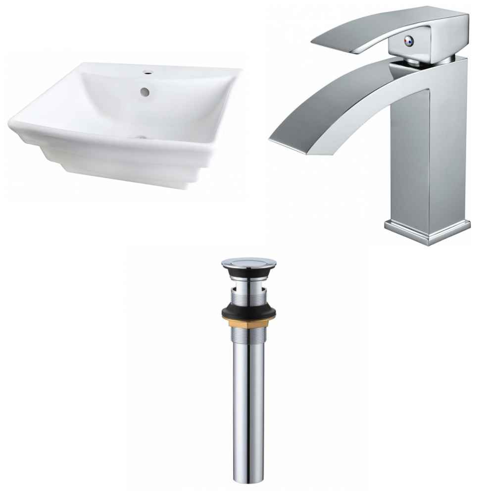 19.75-in. x 17-in. Rectangle Bathroom Vessel Sink Set White Enamel Glaze