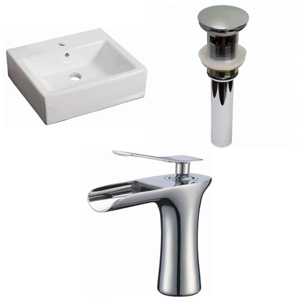 21-in. x 16.5-in. Rectangle Bathroom Vessel Sink Set White Enamel Glaze