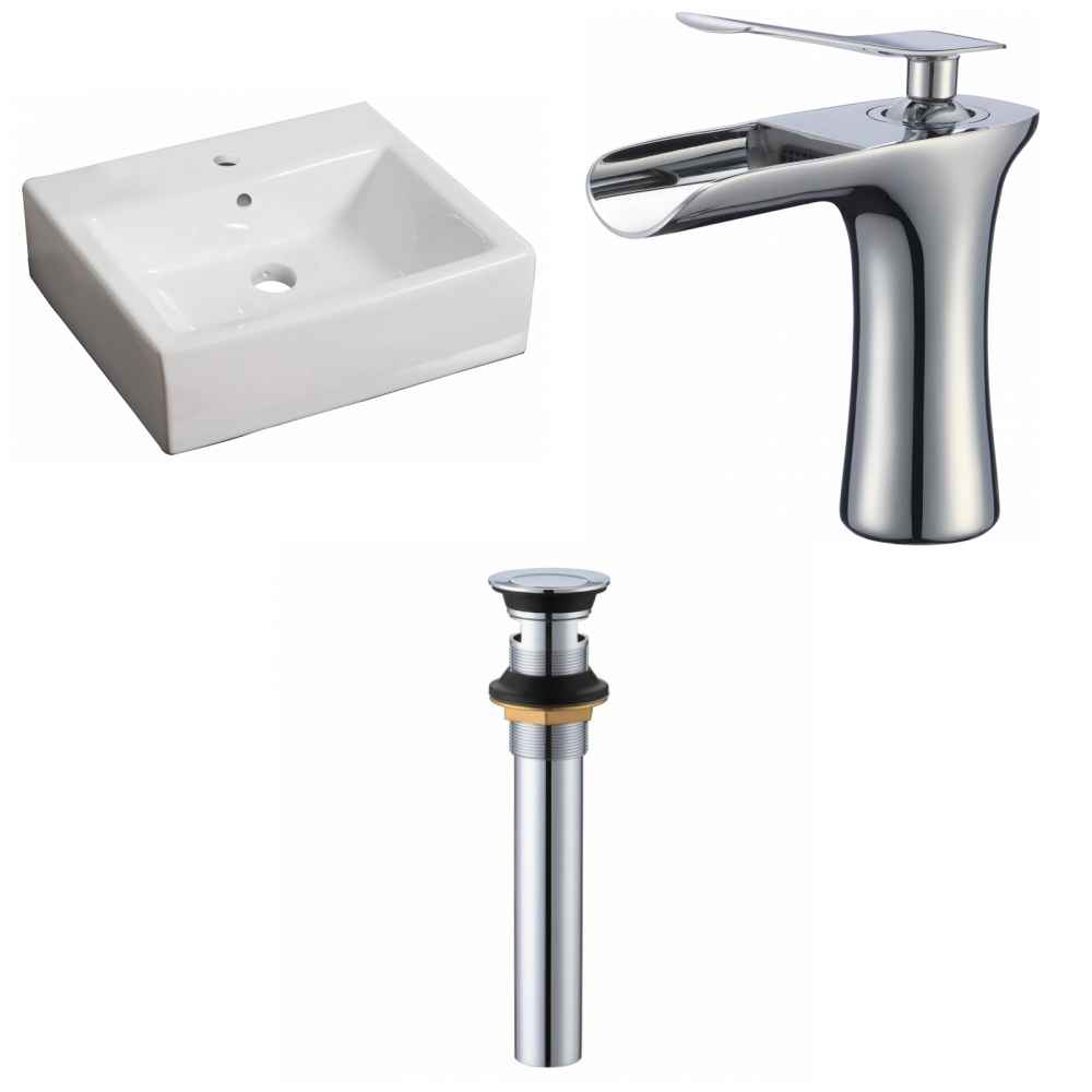 21-in. x 16.5-in. Rectangle Bathroom Vessel Sink Set White Enamel Glaze