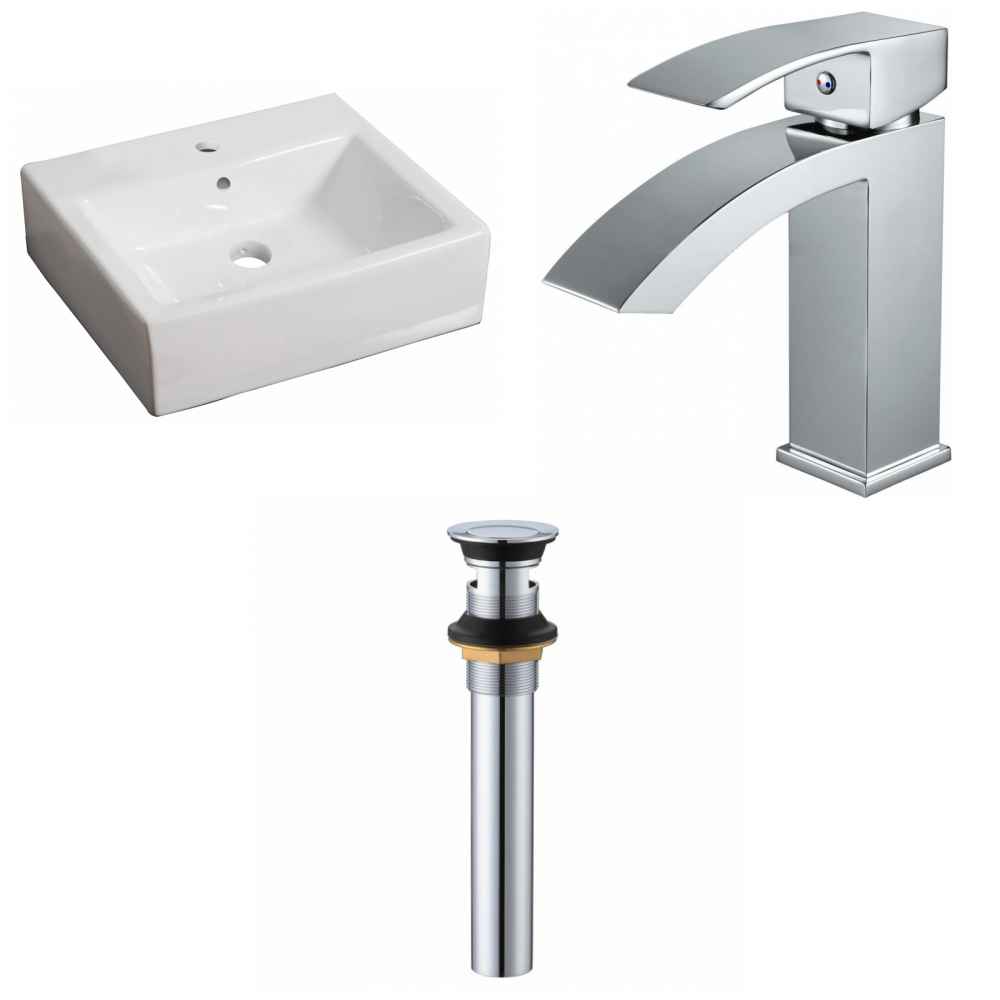 21-in. x 16.5-in. Rectangle Bathroom Vessel Sink Set White Enamel Glaze