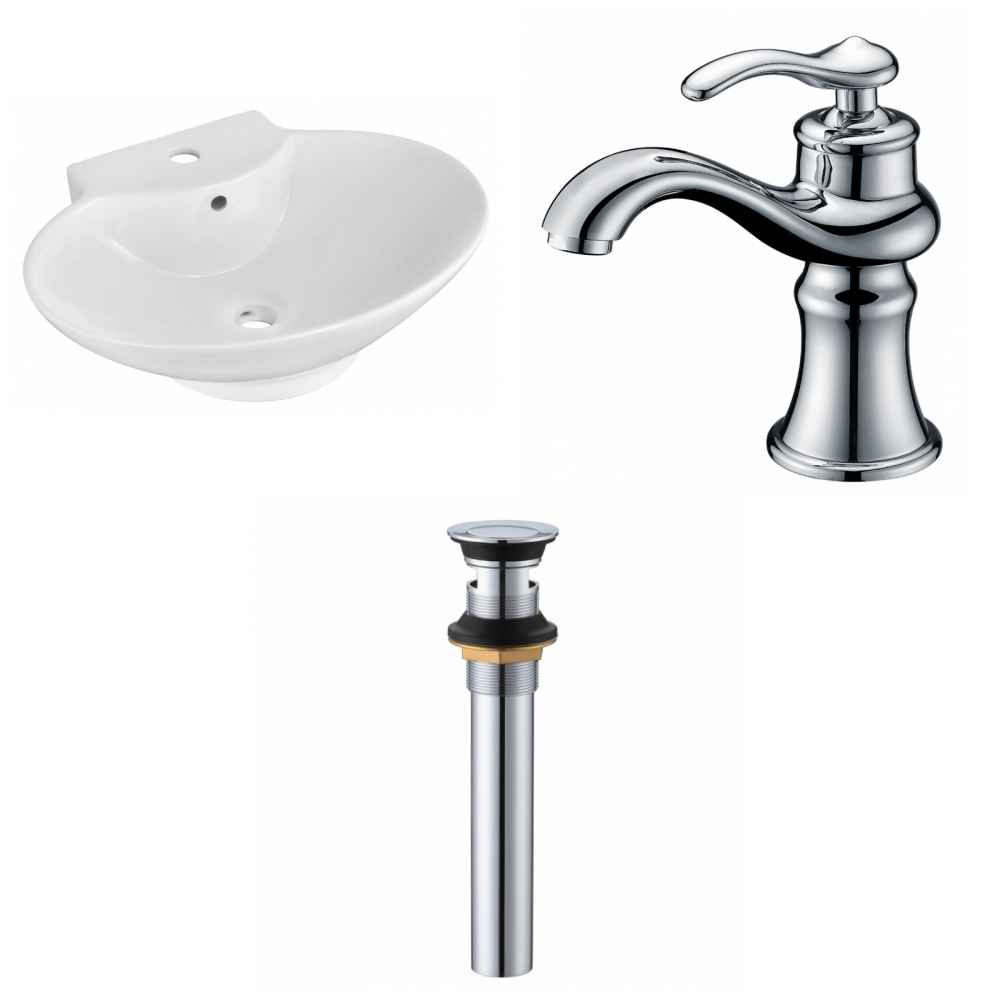 22.75-in. x 17.25-in. Oval Bathroom Vessel Sink Set White Enamel Glaze