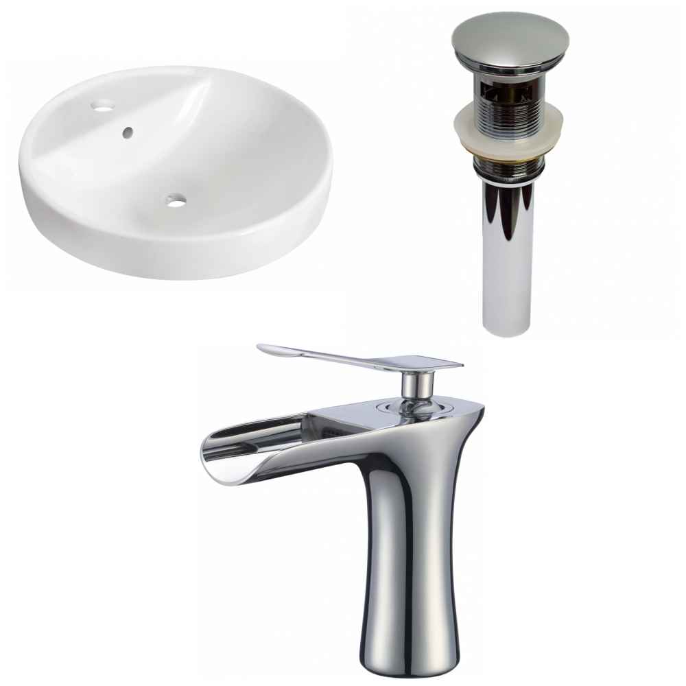 18.25-in. x 18.25-in. Round Bathroom Vessel Sink Set White Enamel Glaze