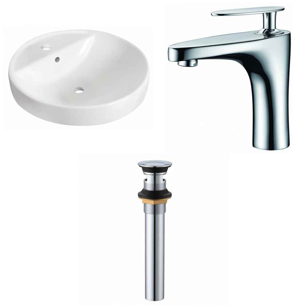 18.25-in. x 18.25-in. Round Bathroom Vessel Sink Set White Enamel Glaze