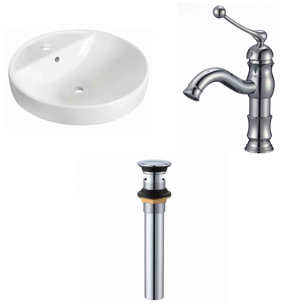 18.25-in. x 18.25-in. Round Bathroom Vessel Sink Set White Enamel Glaze