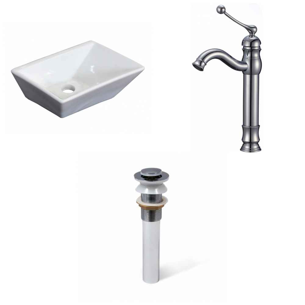 12-in. x 9-in. Rectangle Bathroom Vessel Sink Set White Enamel Glaze