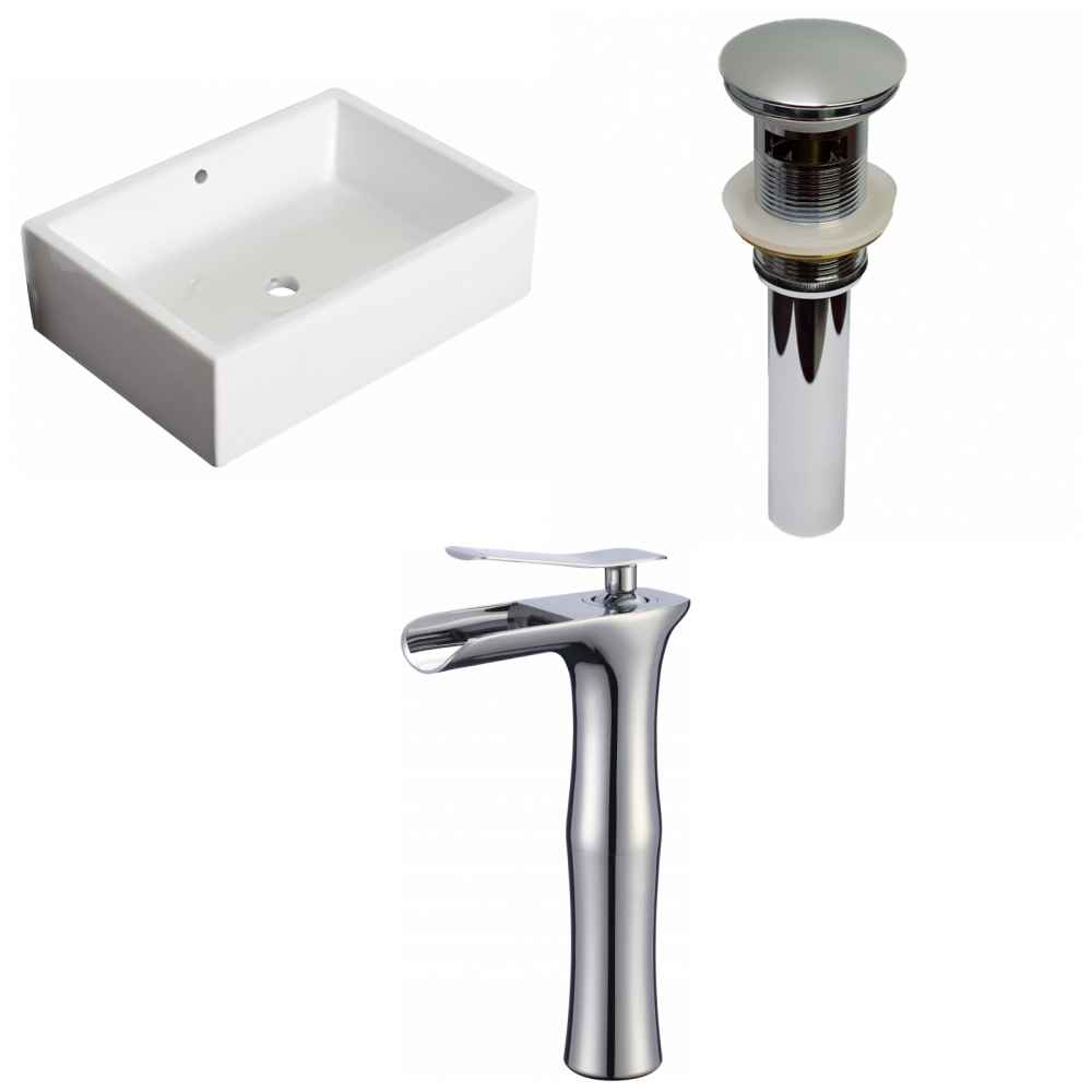 20-in. x 14.25-in. Rectangle Bathroom Vessel Sink Set White Enamel Glaze