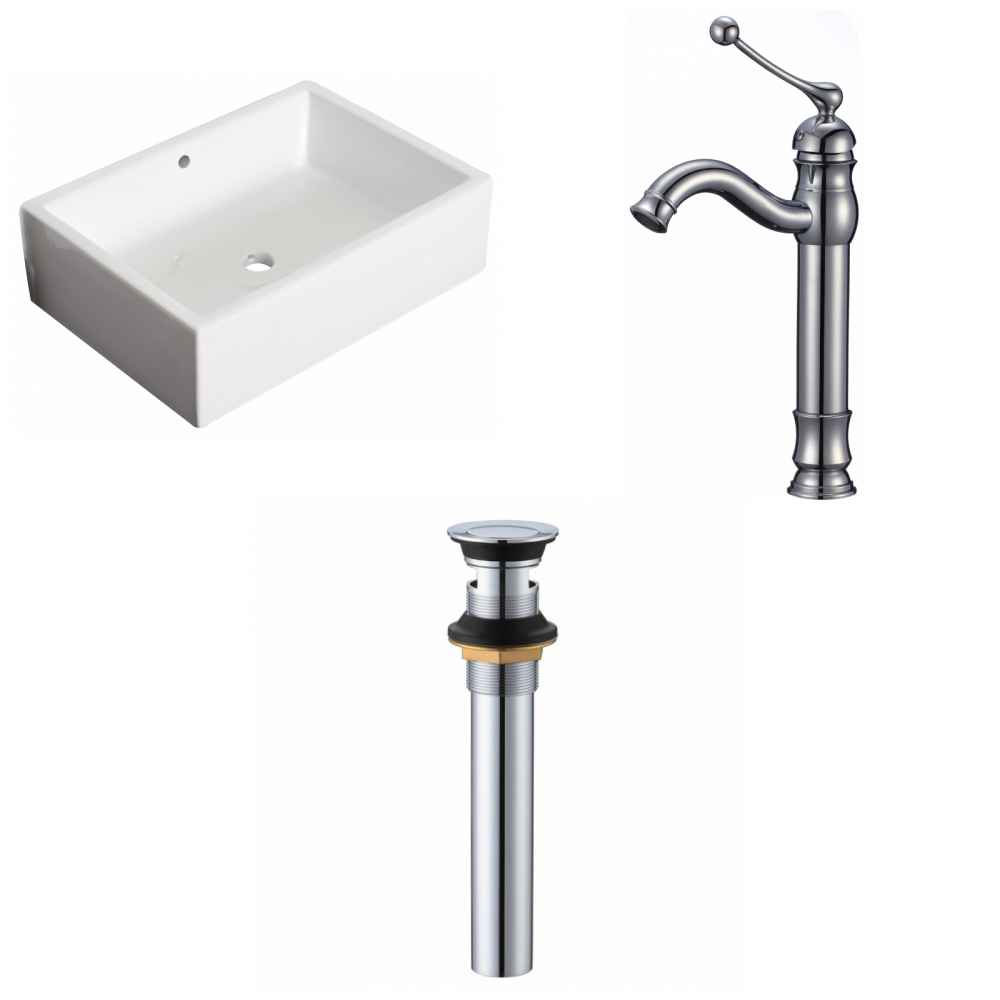 20-in. x 14.25-in. Rectangle Bathroom Vessel Sink Set White Enamel Glaze