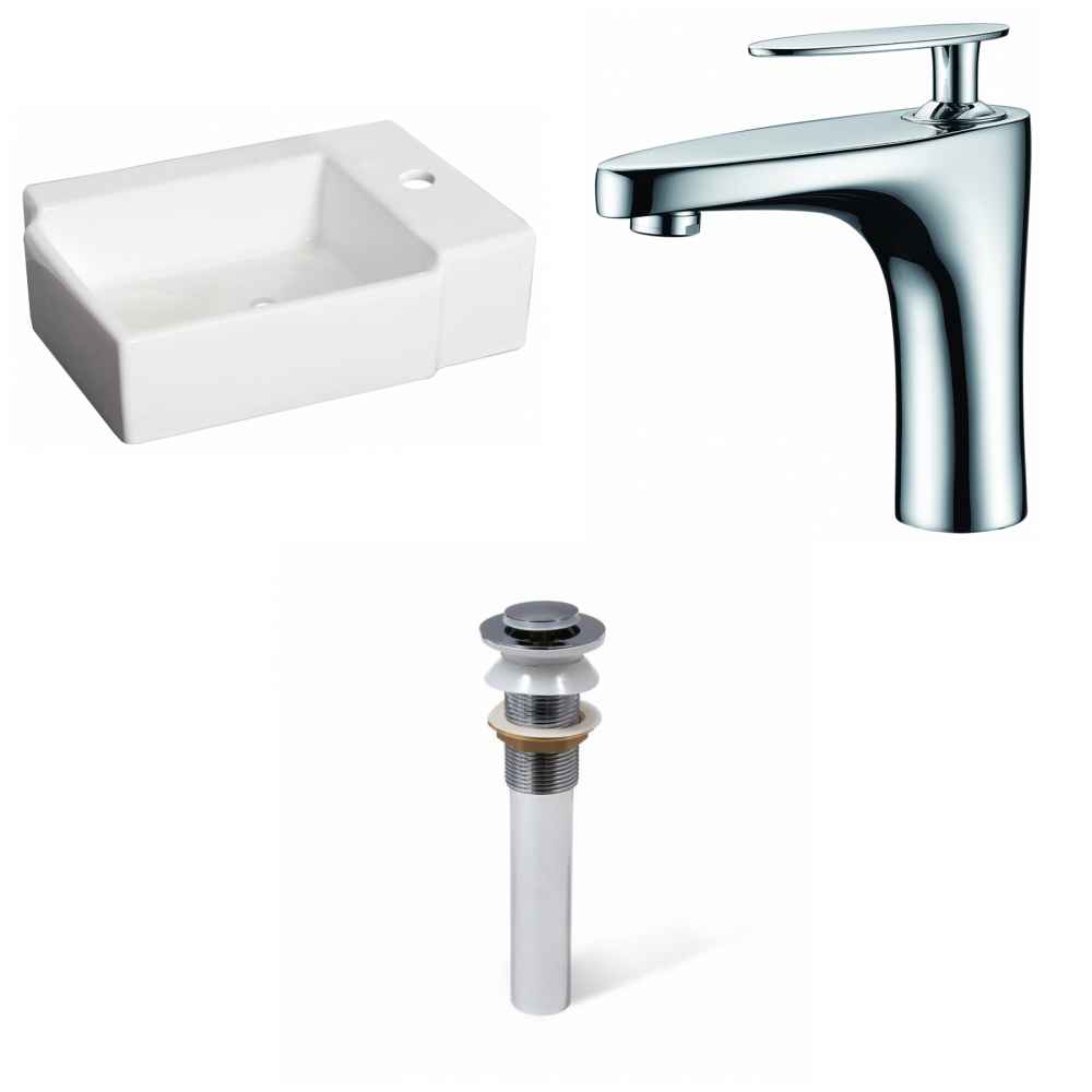 16.25-in. x 11.75-in. Rectangle Bathroom Vessel Sink Set White Enamel Glaze