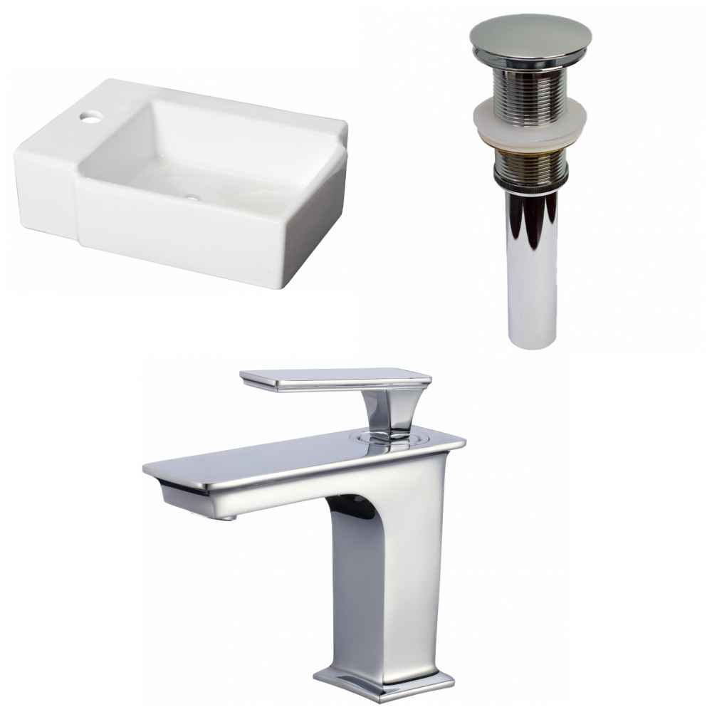 16.25-in. x 11.75-in. Rectangle Bathroom Vessel Sink Set White Enamel Glaze