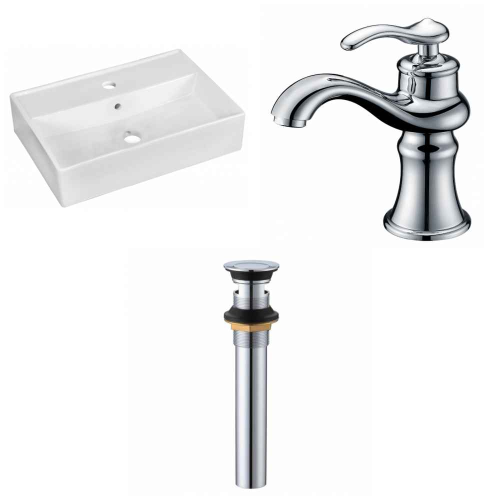19.75-in. x 13.75-in. Rectangle Bathroom Vessel Sink Set White Enamel Glaze