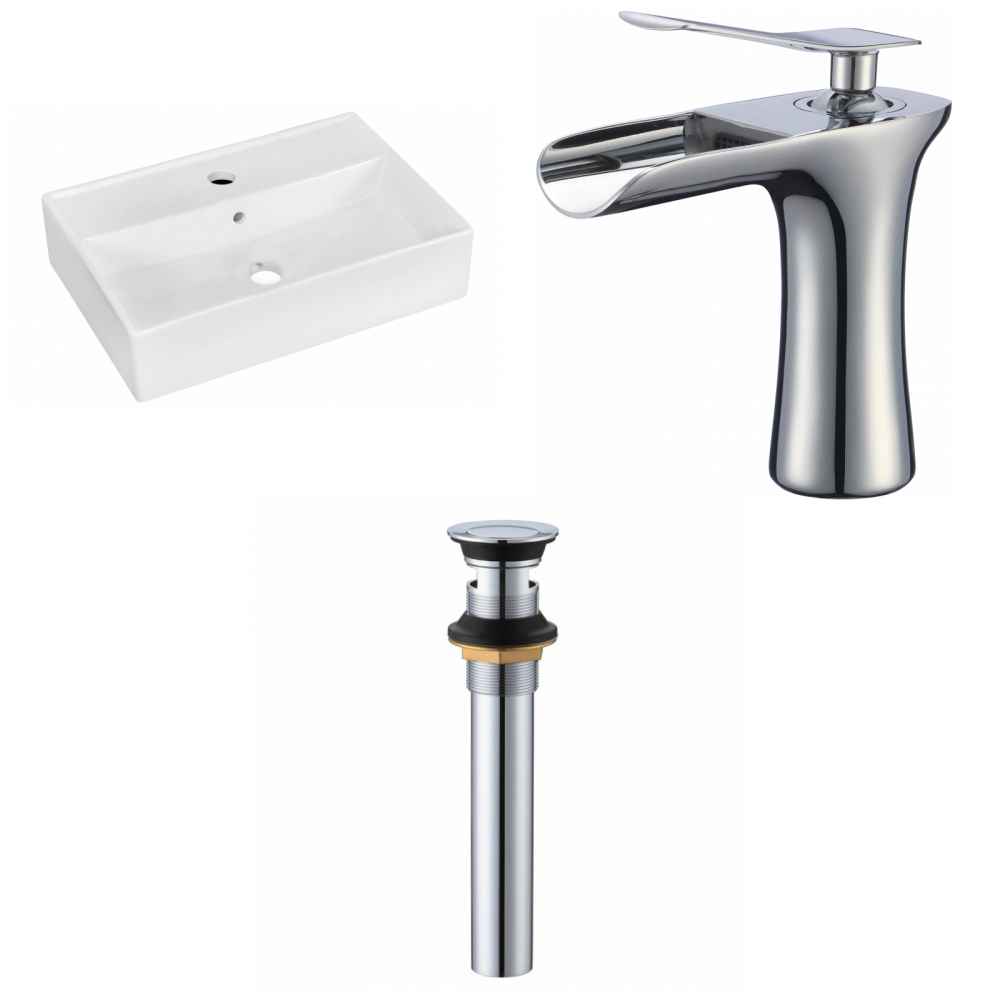 19.75-in. x 13.75-in. Rectangle Bathroom Vessel Sink Set White Enamel Glaze