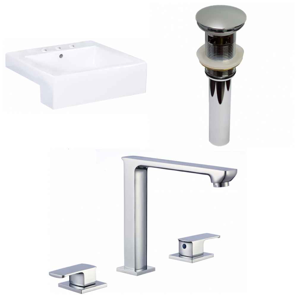 20.25-in. x 19-in. Rectangle Bathroom Vessel Sink Set White Enamel Glaze