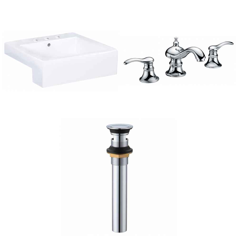 20.25-in. x 19-in. Rectangle Bathroom Vessel Sink Set White Enamel Glaze