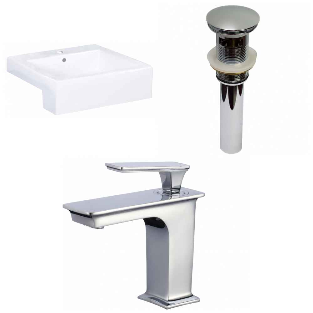 20.25-in. x 19-in. Rectangle Bathroom Vessel Sink Set White Enamel Glaze