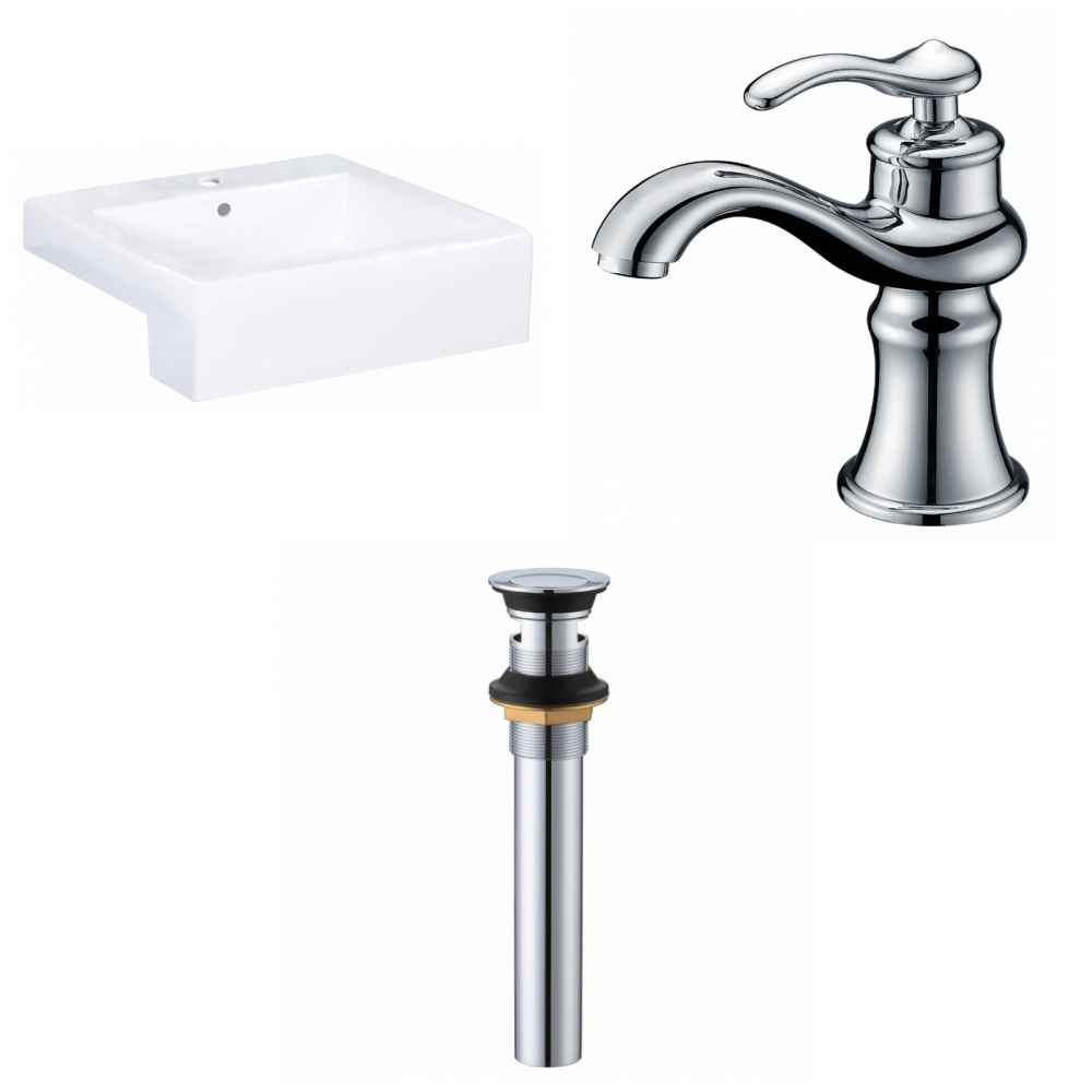 20.25-in. x 19-in. Rectangle Bathroom Vessel Sink Set White Enamel Glaze