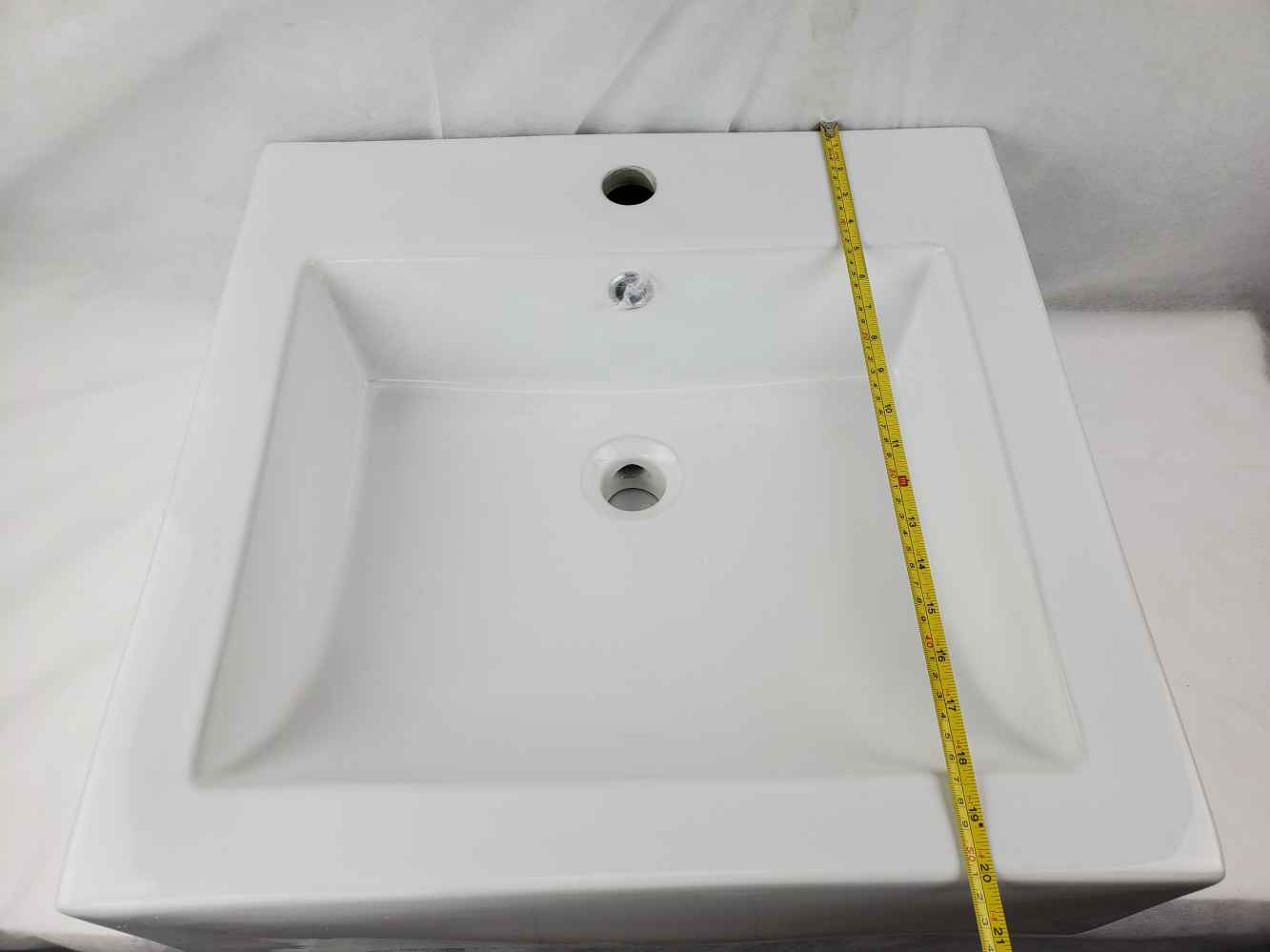 20.25-in. x 19-in. Rectangle Bathroom Vessel Sink Set White Enamel Glaze