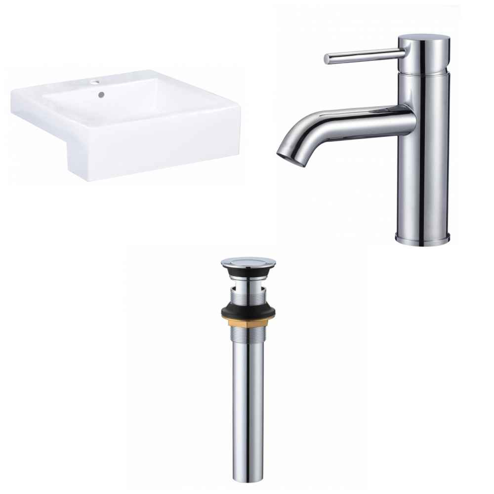 20.25-in. x 19-in. Rectangle Bathroom Vessel Sink Set White Enamel Glaze