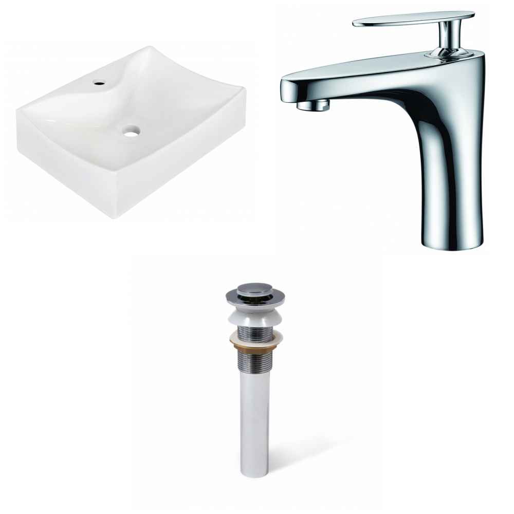 21.5-in. x 15.75-in. Rectangle Bathroom Vessel Sink Set White Enamel Glaze