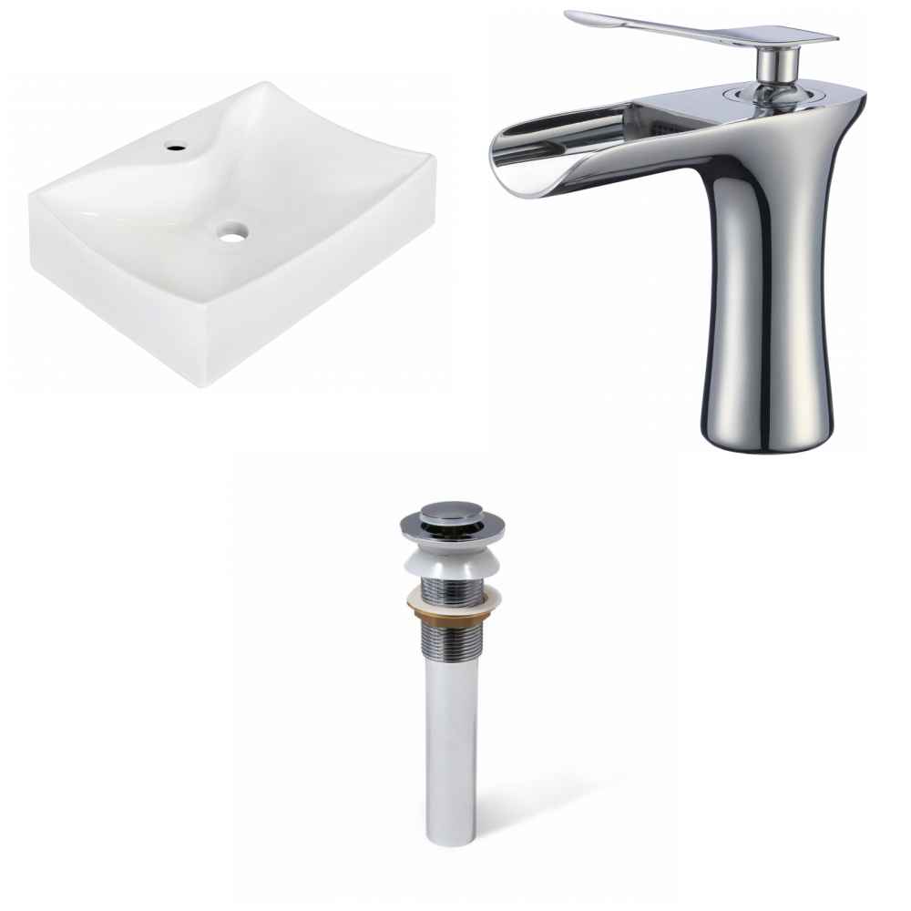 21.5-in. x 15.75-in. Rectangle Bathroom Vessel Sink Set White Enamel Glaze