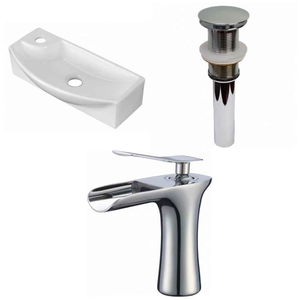 17.75-in. x 8.75-in. Rectangle Bathroom Vessel Sink Set White Enamel Glaze