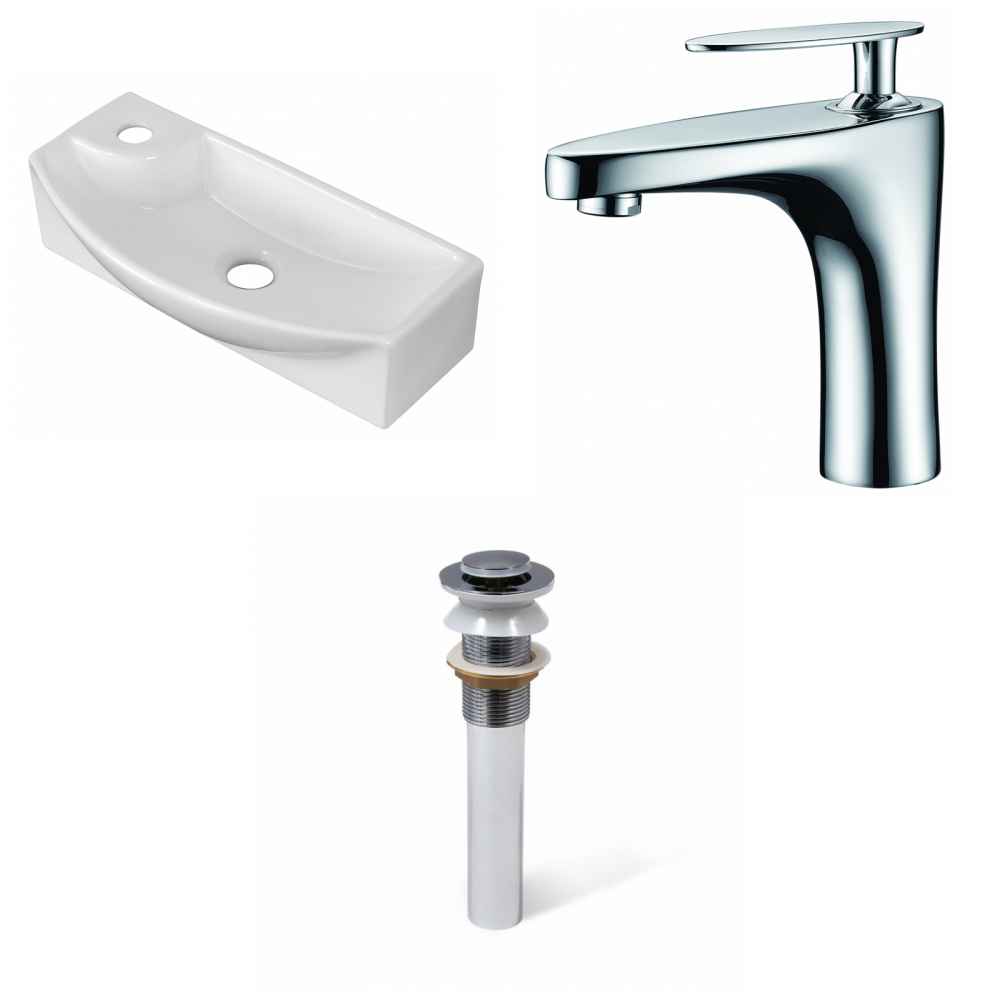 17.75-in. x 8.75-in. Rectangle Bathroom Vessel Sink Set White Enamel Glaze