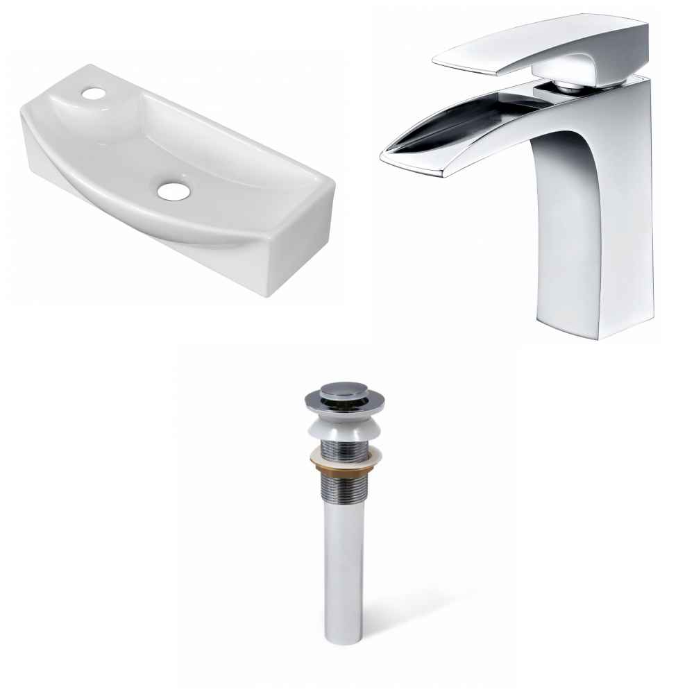 17.75-in. x 8.75-in. Rectangle Bathroom Vessel Sink Set White Enamel Glaze