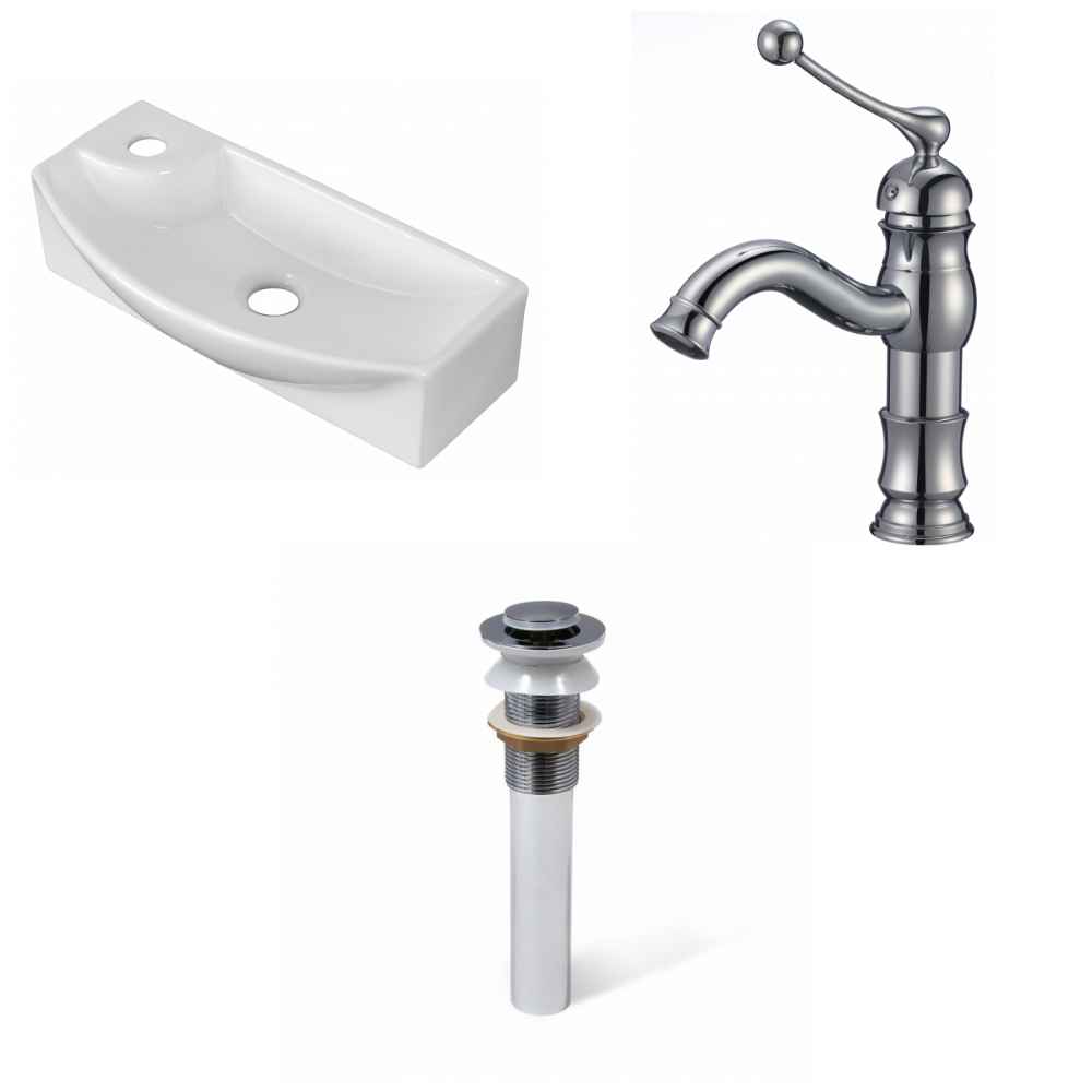 17.75-in. x 8.75-in. Rectangle Bathroom Vessel Sink Set White Enamel Glaze