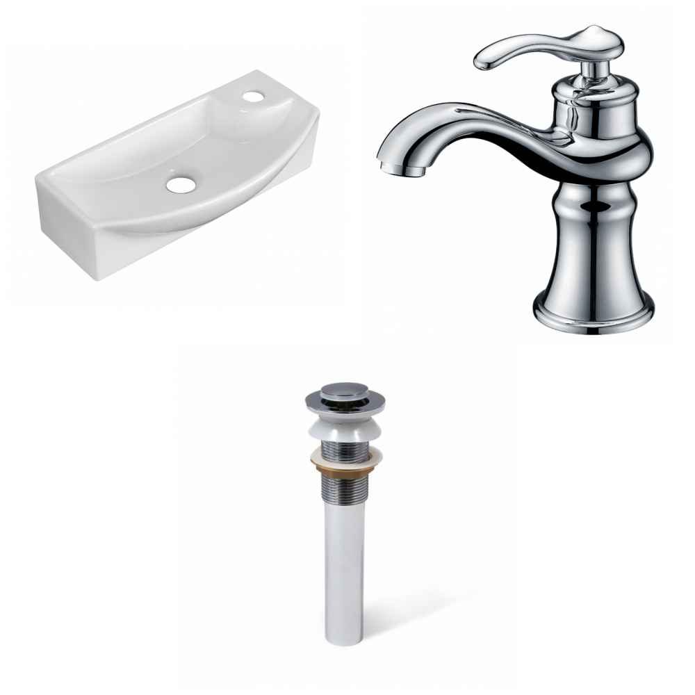 17.75-in. x 8.75-in. Rectangle Bathroom Vessel Sink Set White Enamel Glaze