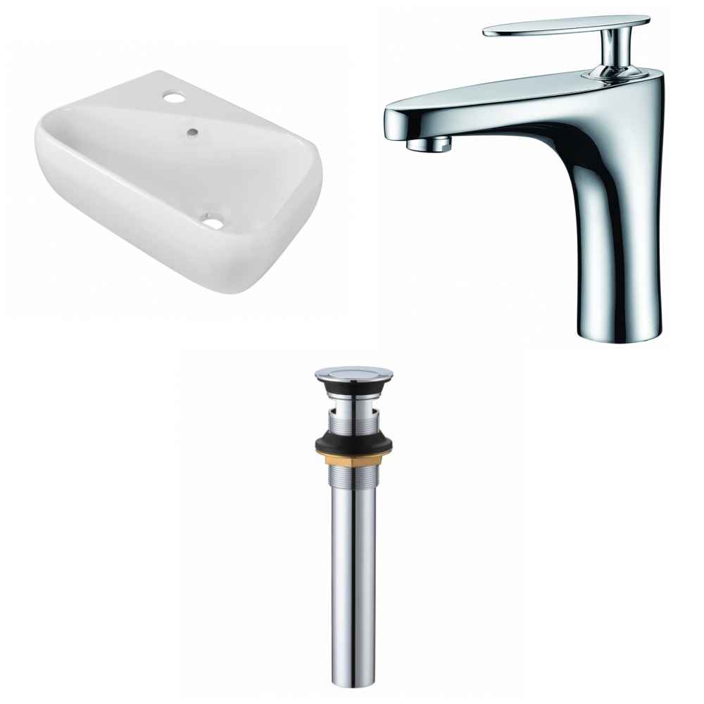 17.5-in. x 11-in. Rectangle Bathroom Vessel Sink Set White Enamel Glaze