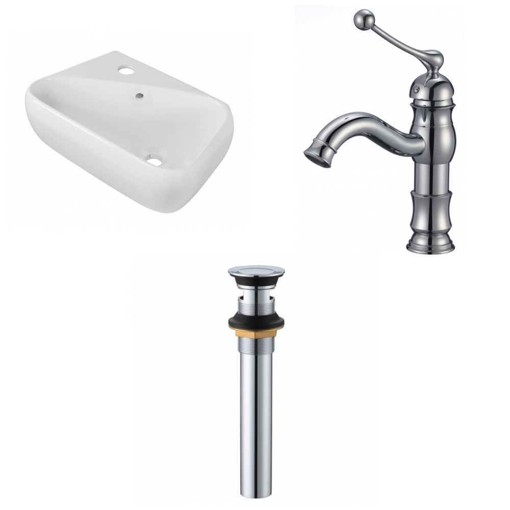 17.5-in. x 11-in. Rectangle Bathroom Vessel Sink Set White Enamel Glaze