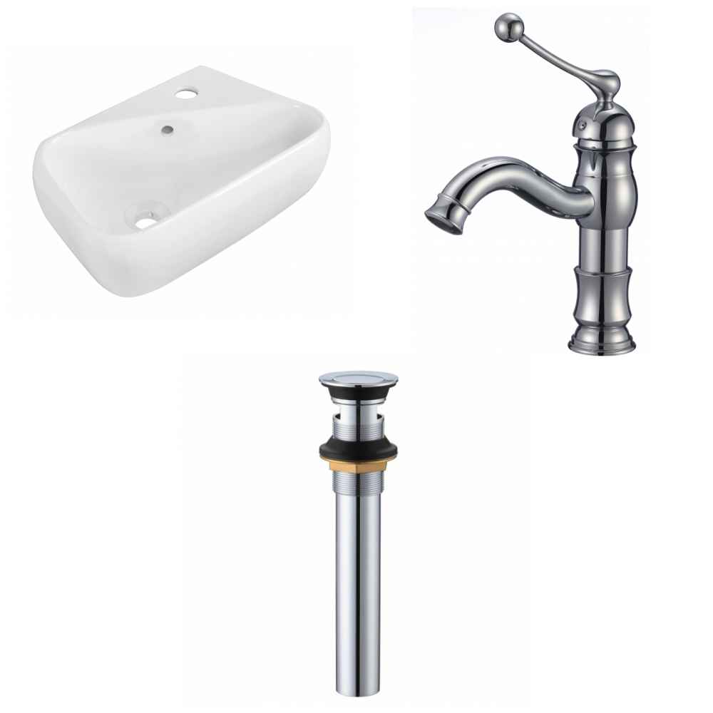 17.5-in. x 11-in. Rectangle Bathroom Vessel Sink Set White Enamel Glaze