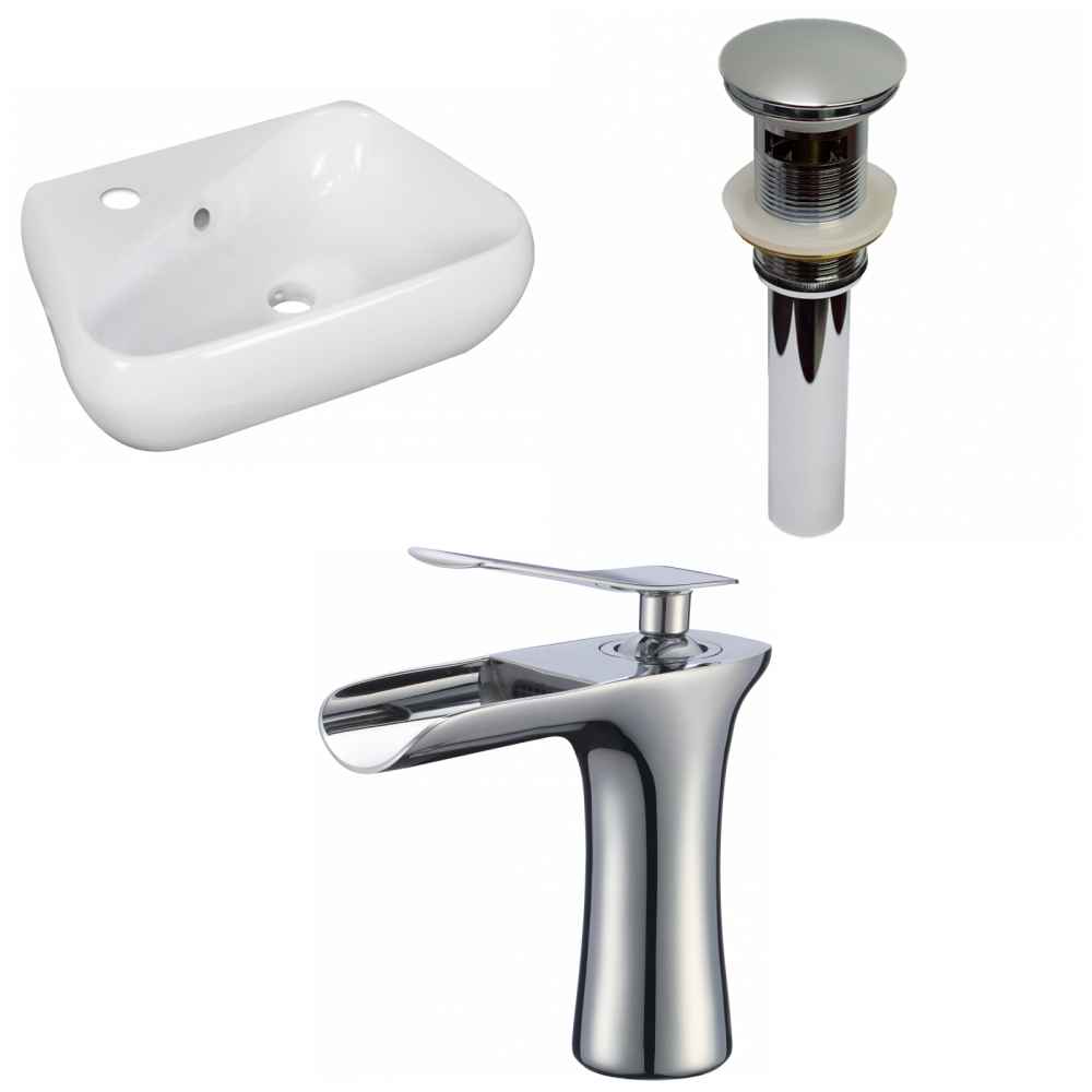 17.5-in. x 11-in. Unique Bathroom Vessel Sink Set White Enamel Glaze