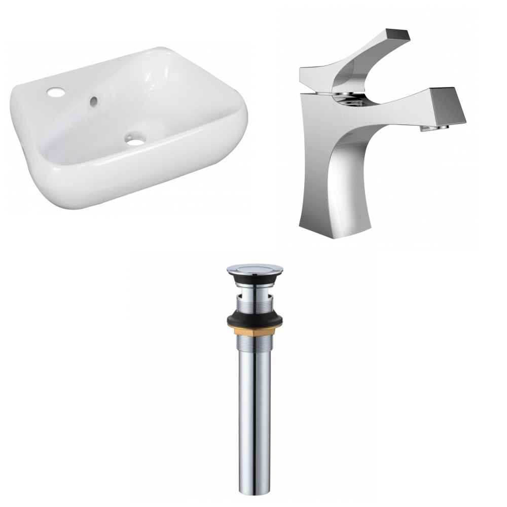 17.5-in. x 11-in. Unique Bathroom Vessel Sink Set White Enamel Glaze