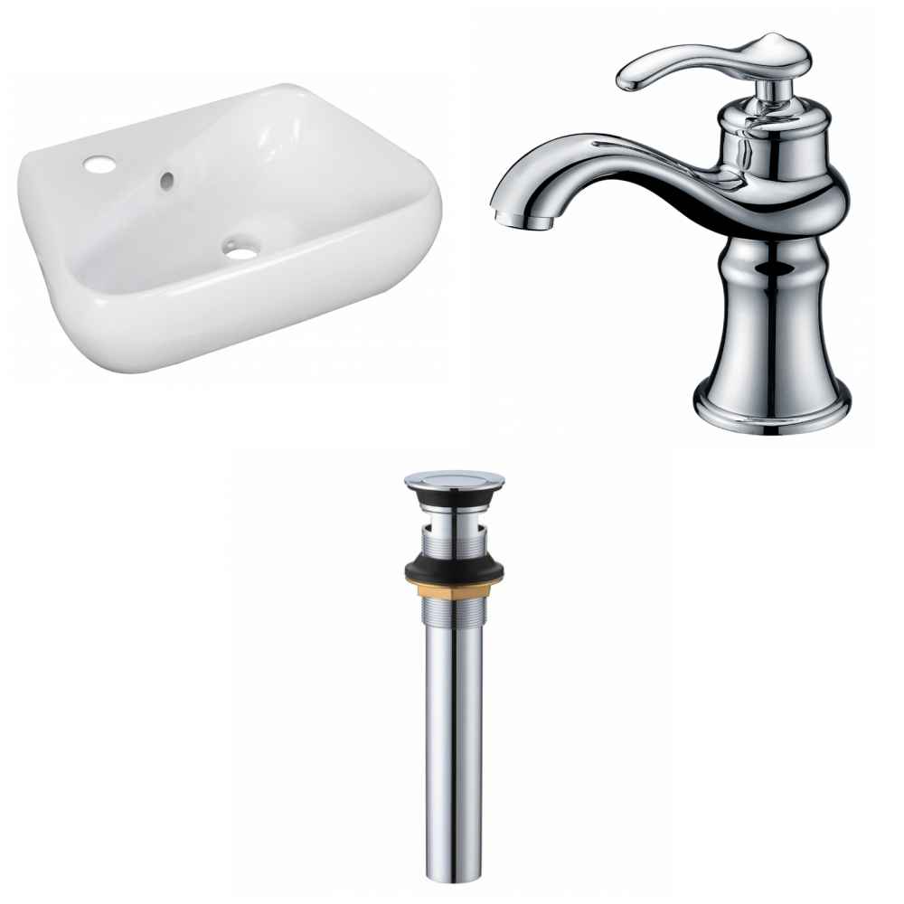 17.5-in. x 11-in. Unique Bathroom Vessel Sink Set White Enamel Glaze