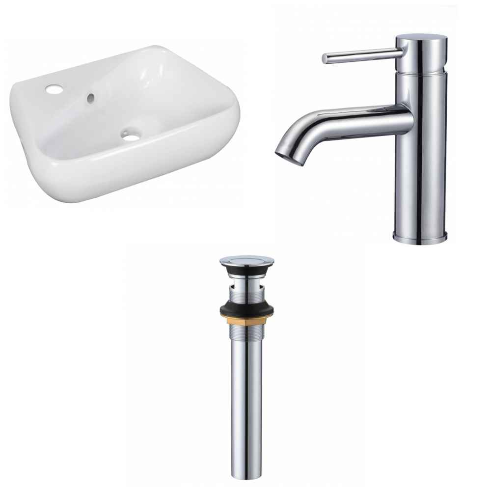 17.5-in. x 11-in. Unique Bathroom Vessel Sink Set White Enamel Glaze