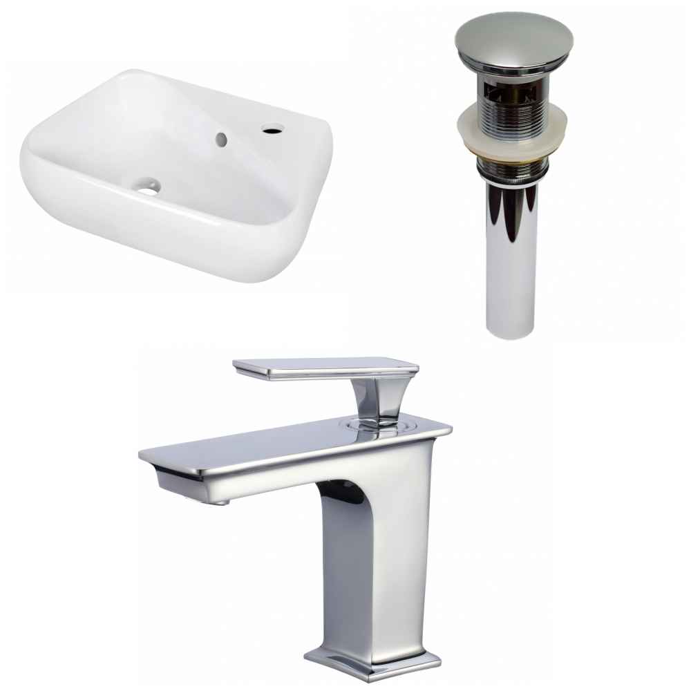 17.5-in. x 11-in. Unique Bathroom Vessel Sink Set White Enamel Glaze