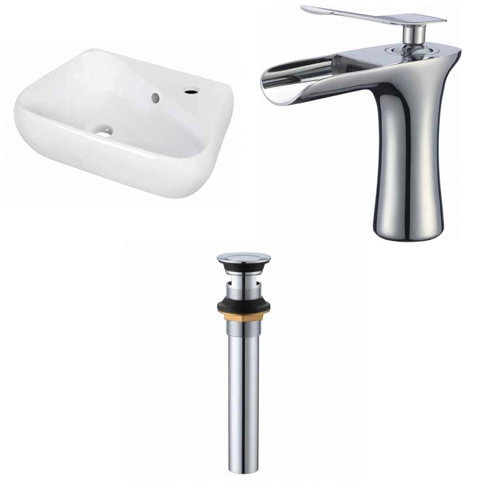 17.5-in. x 11-in. Unique Bathroom Vessel Sink Set White Enamel Glaze
