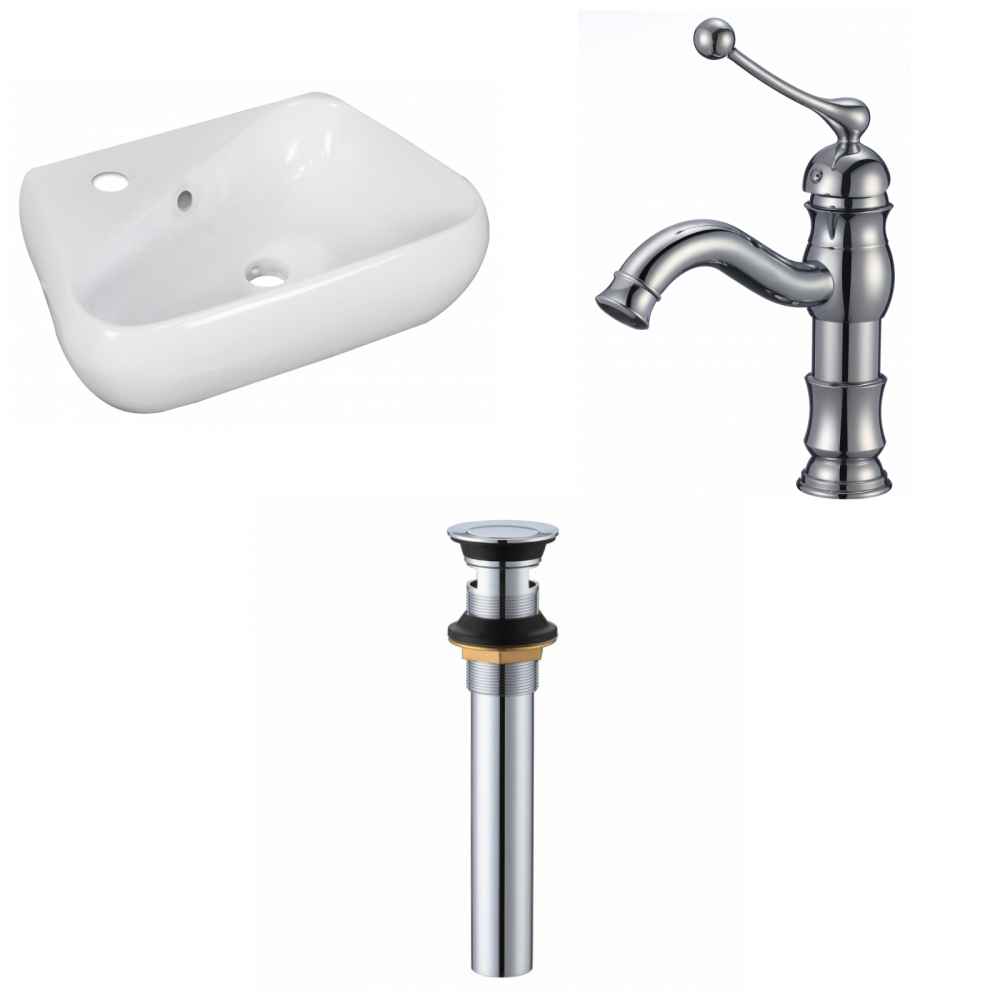 17.5-in. x 11-in. Unique Bathroom Vessel Sink Set White Enamel Glaze