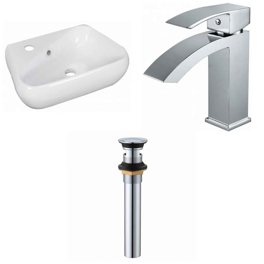 17.5-in. x 11-in. Unique Bathroom Vessel Sink Set White Enamel Glaze