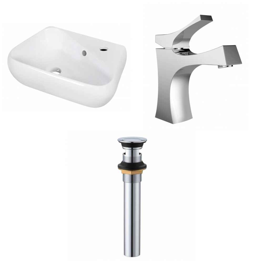 17.5-in. x 11-in. Unique Bathroom Vessel Sink Set White Enamel Glaze