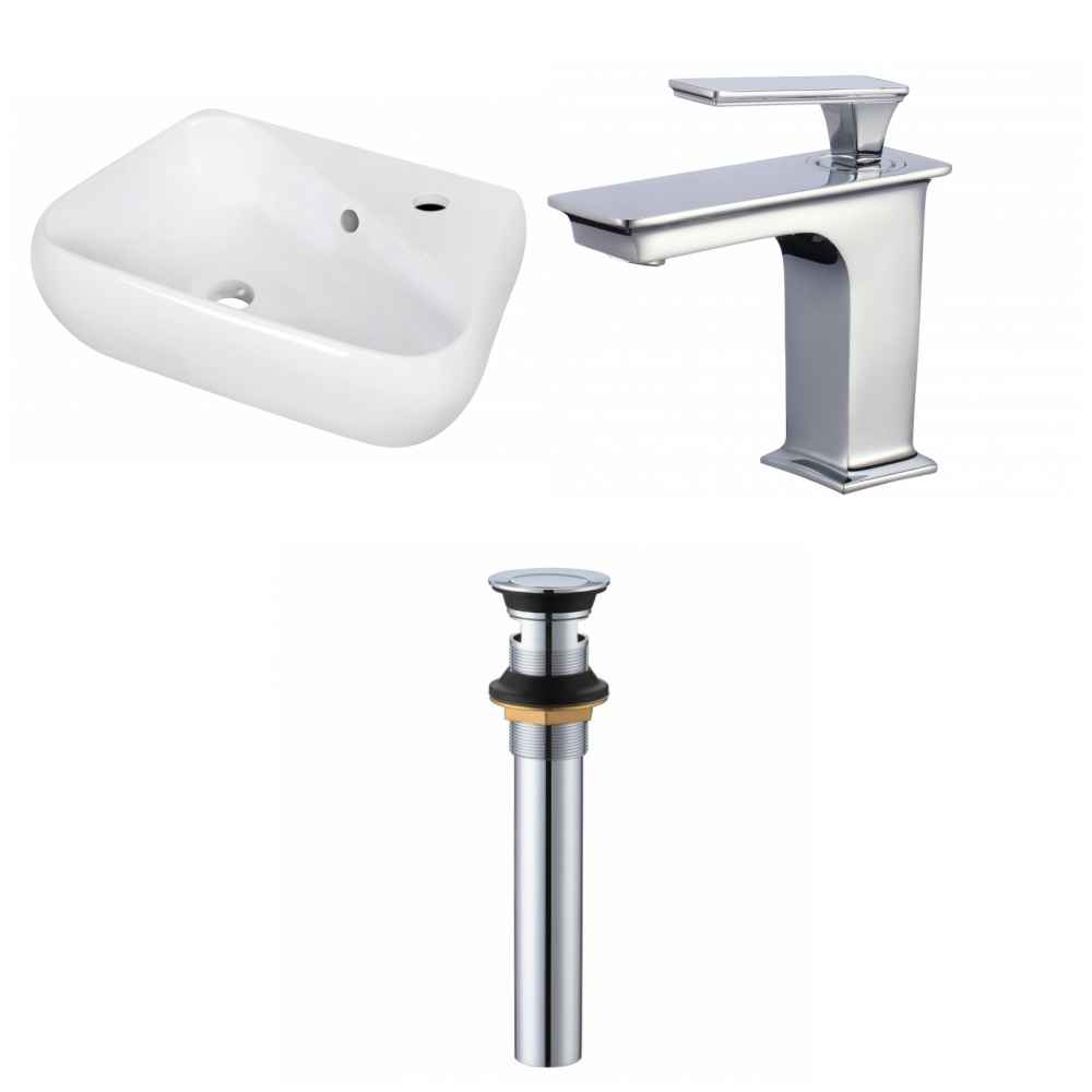 17.5-in. x 11-in. Unique Bathroom Vessel Sink Set White Enamel Glaze
