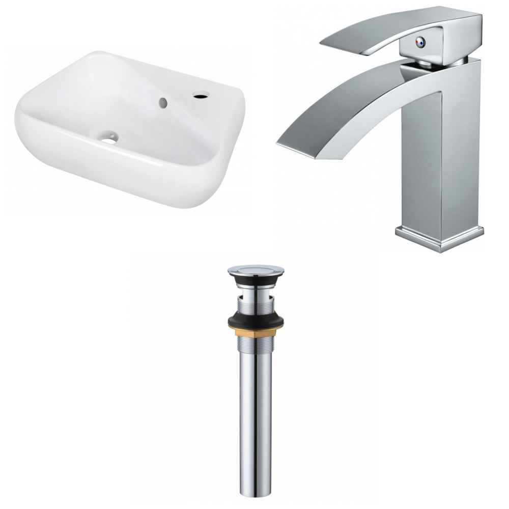 17.5-in. x 11-in. Unique Bathroom Vessel Sink Set White Enamel Glaze