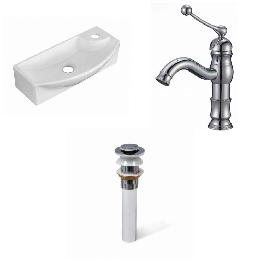 17.75-in. x 8.75-in. Rectangle Bathroom Vessel Sink Set White Enamel Glaze