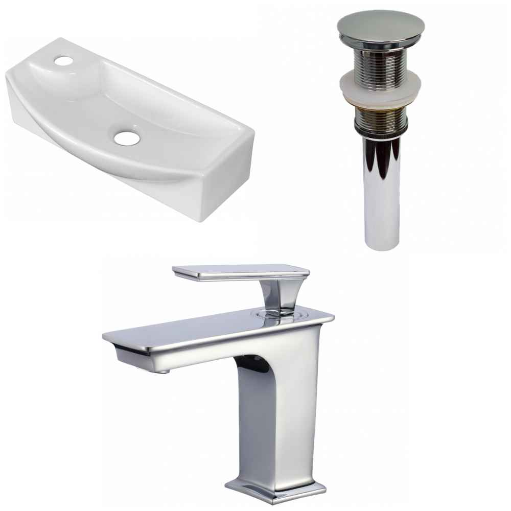 17.75-in. x 8.75-in. Rectangle Bathroom Vessel Sink Set White Enamel Glaze