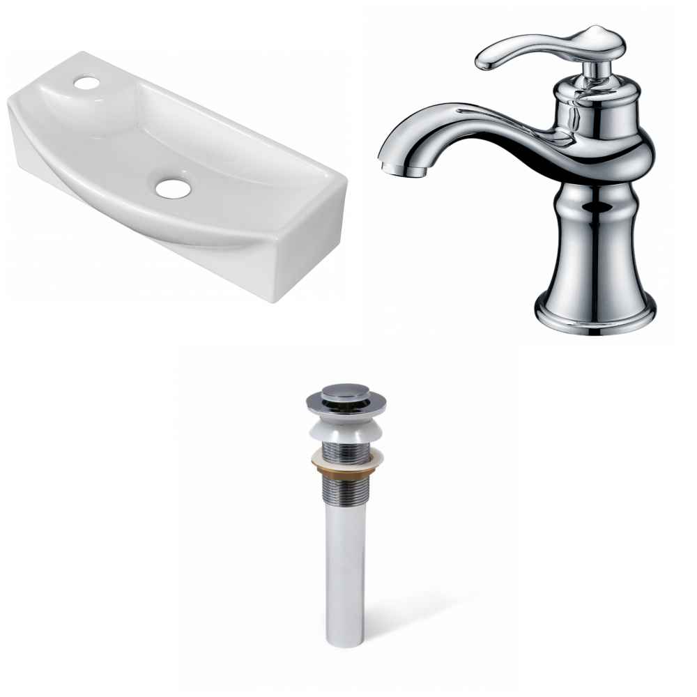 17.75-in. x 8.75-in. Rectangle Bathroom Vessel Sink Set White Enamel Glaze