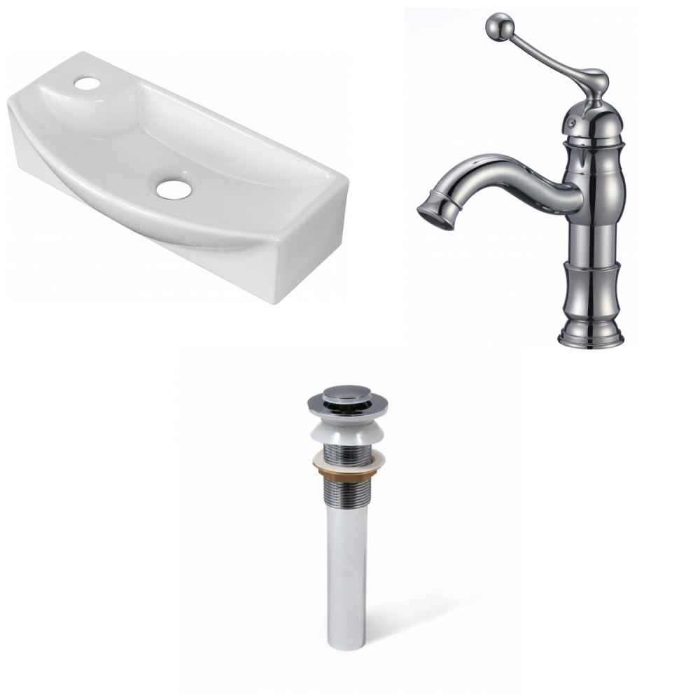 17.75-in. x 8.75-in. Rectangle Bathroom Vessel Sink Set White Enamel Glaze