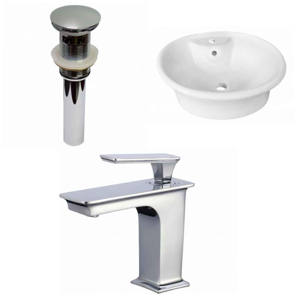 19-in. x 15.5-in. Round Bathroom Vessel Sink Set White Enamel Glaze