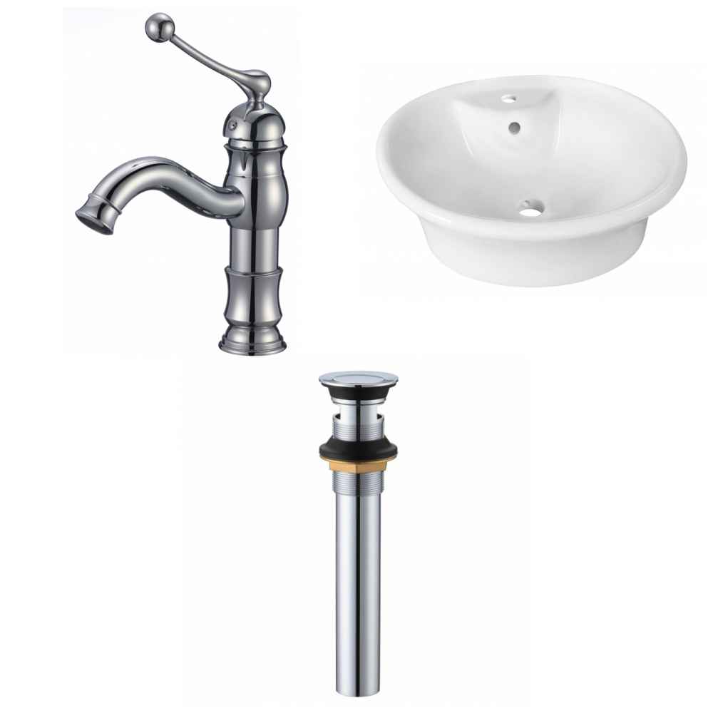 19-in. x 15.5-in. Round Bathroom Vessel Sink Set White Enamel Glaze