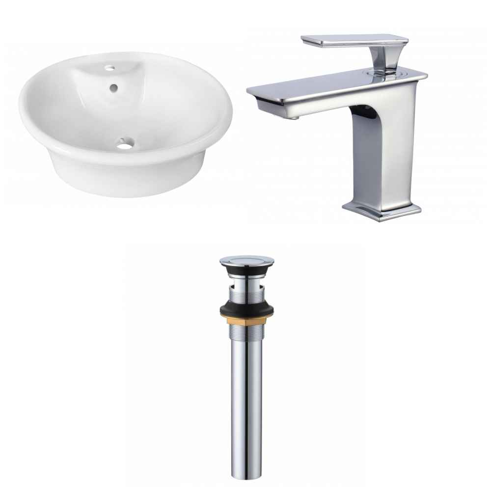 19-in. x 15.5-in. Round Bathroom Vessel Sink Set White Enamel Glaze